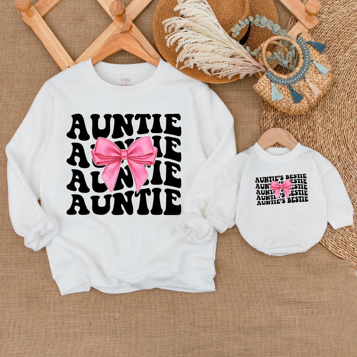 Auntie and Bestie Matching Sweatshirts for Nephew and Niece, Soft Comfortable Cotton Baby Toddler Outfit Family Visit Gift