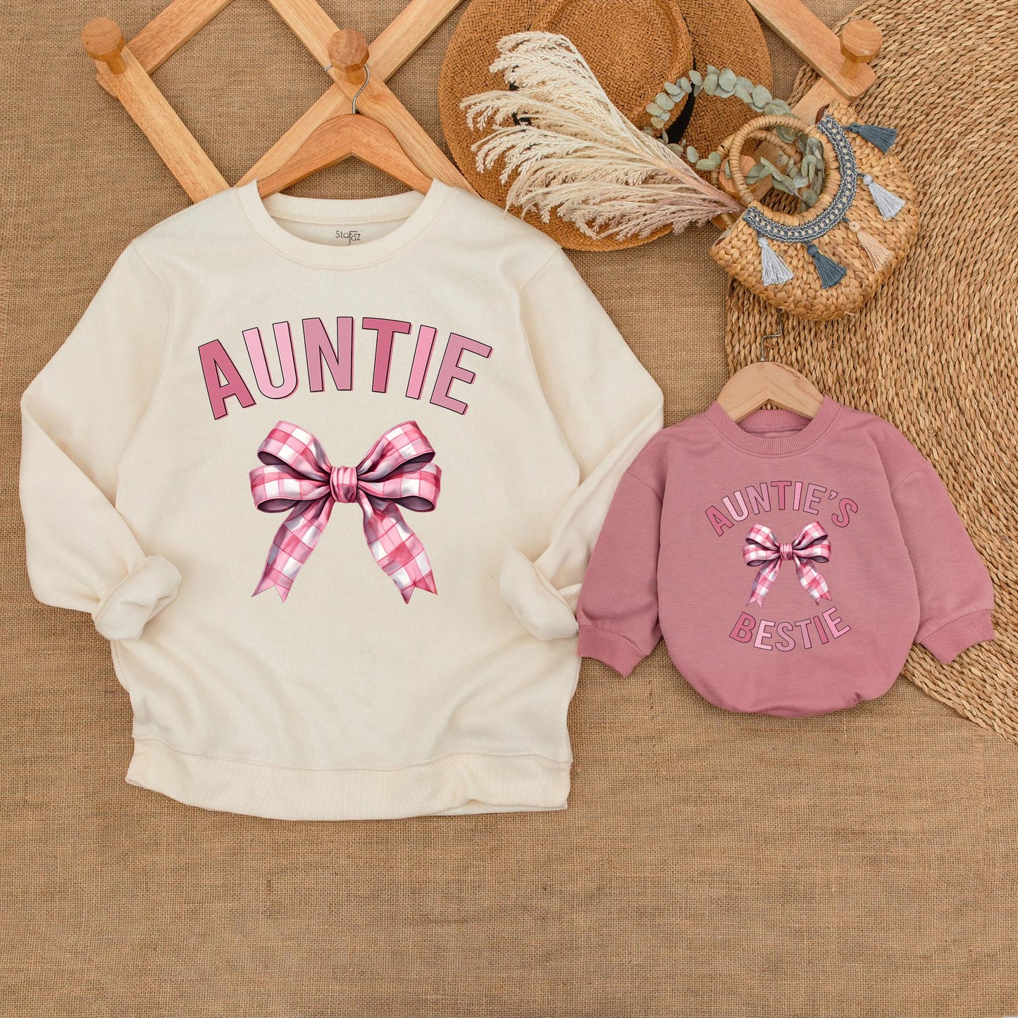 Auntie's Bestie Matching Sweatshirt for Niece & Nephew Cute Auntie and Me Family Outfit Cozy Cotton Casual Gift