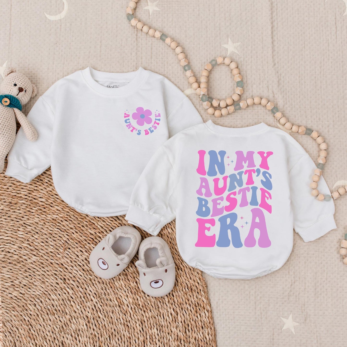 Auntie's Bestie Romper Cute Handwriting Design for Baby Shower Gift from Auntie Newborn Infant Outfit