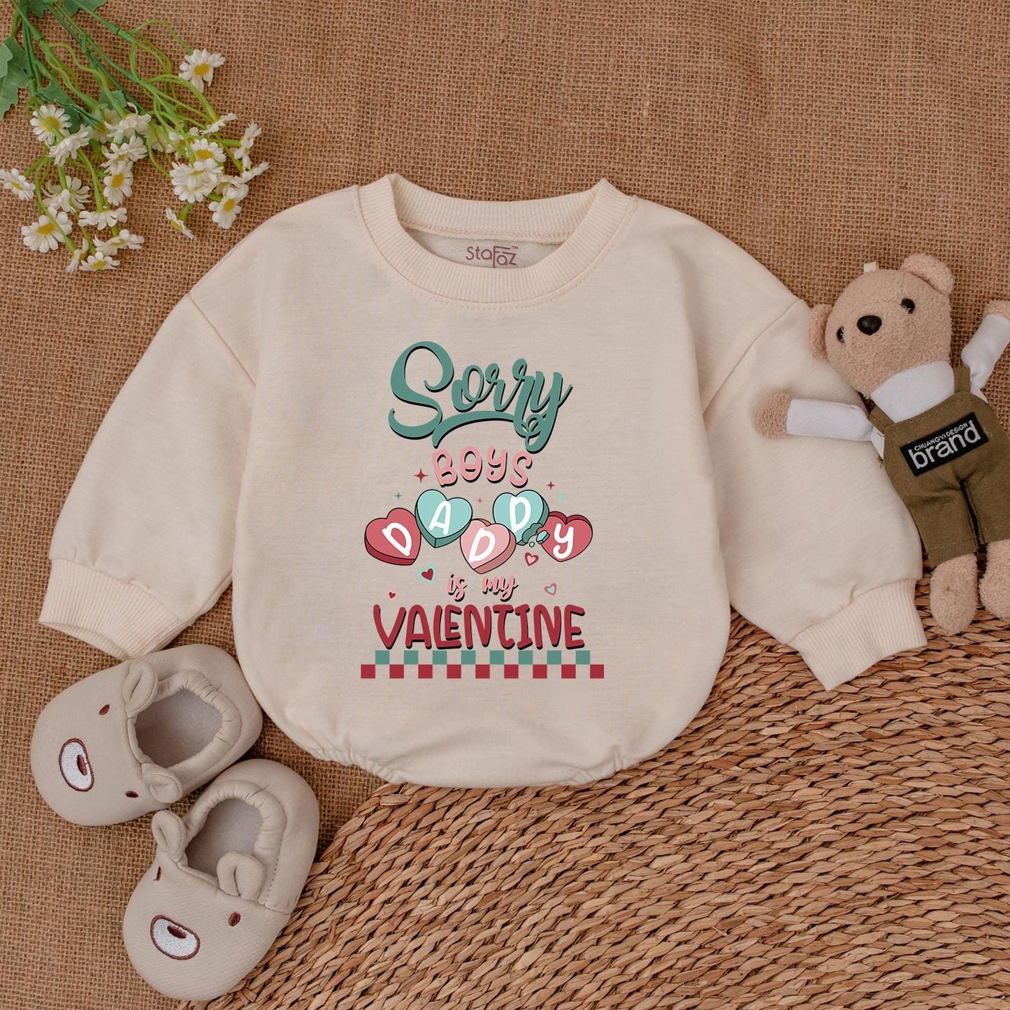 Sorry Boys Daddy's Valentine Baby Romper for Baby Girl, Retro Heart Design Valentine's Day Gift, Newborn Outfit, Daddy's Valentine