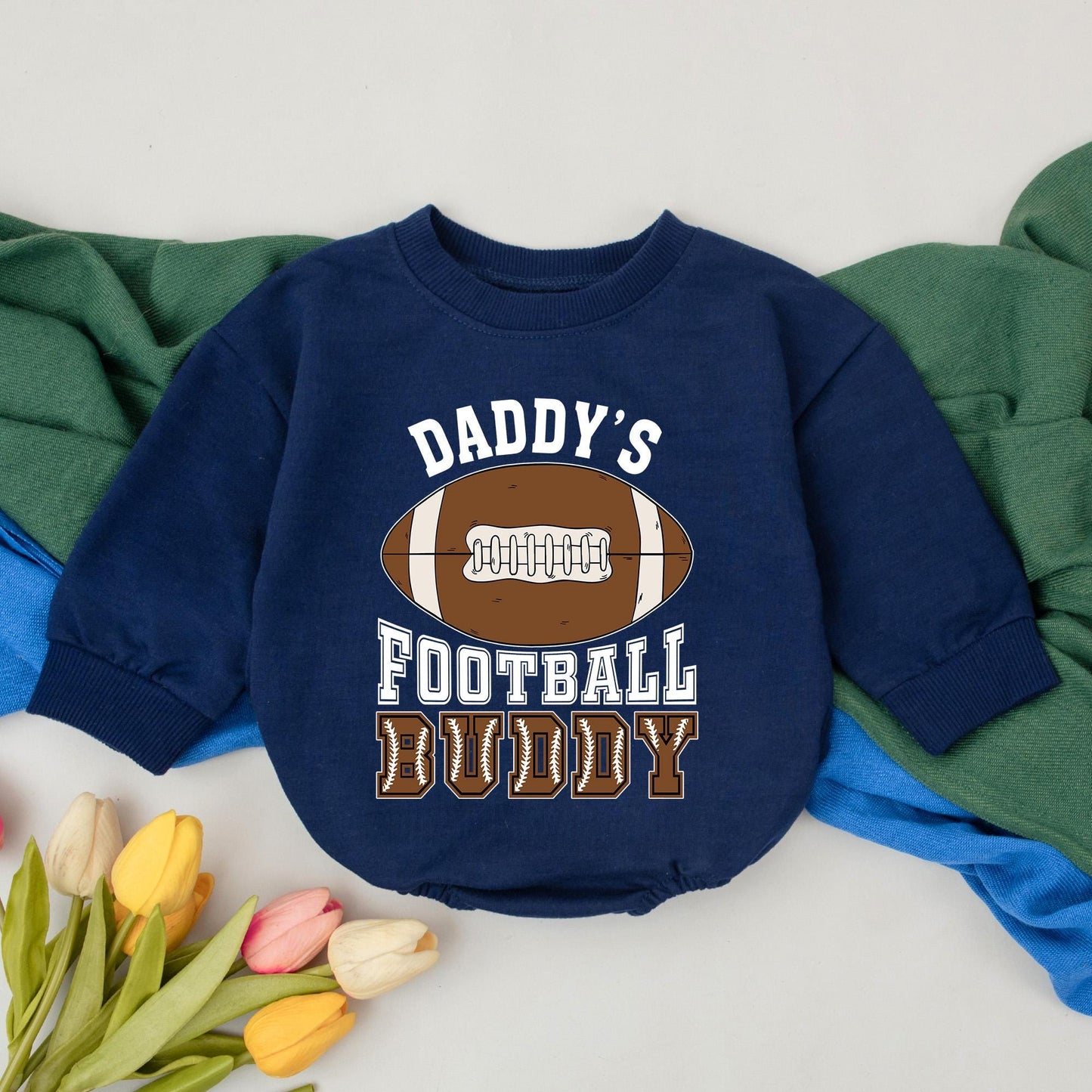 Daddy's Football Buddy Baby Romper Retro Game Day Outfit, Brown Football Graphic, Fall Baby Clothes, Gift for Dad & Baby Boy