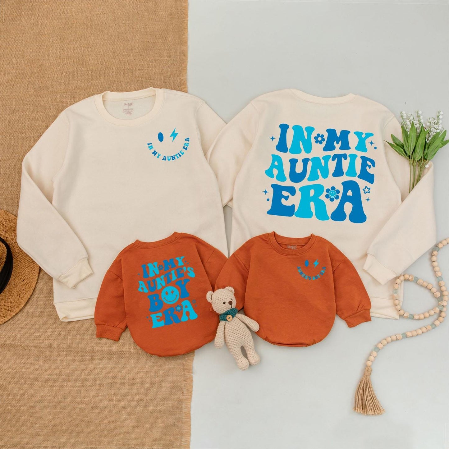 In My Auntie's Boy Era Retro Matching Outfit for Cool Nephew! 70s Vibe Baby Romper, Auntie And Nephew Fun, Baby Shower Gift, Vintage-Inspired, Blue