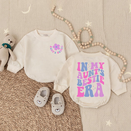 Auntie's Bestie Romper Cute Handwriting Design for Baby Shower Gift from Auntie Newborn Infant Outfit