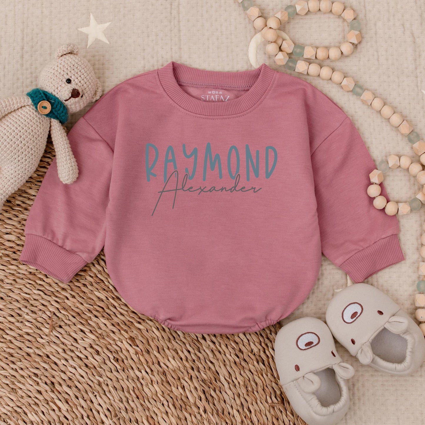 Custom Name Baby Romper & Sweatshirt Set: Blue Bubble Romper, Personalized Baby Outfit Gift, Neutral Baby Shower Present