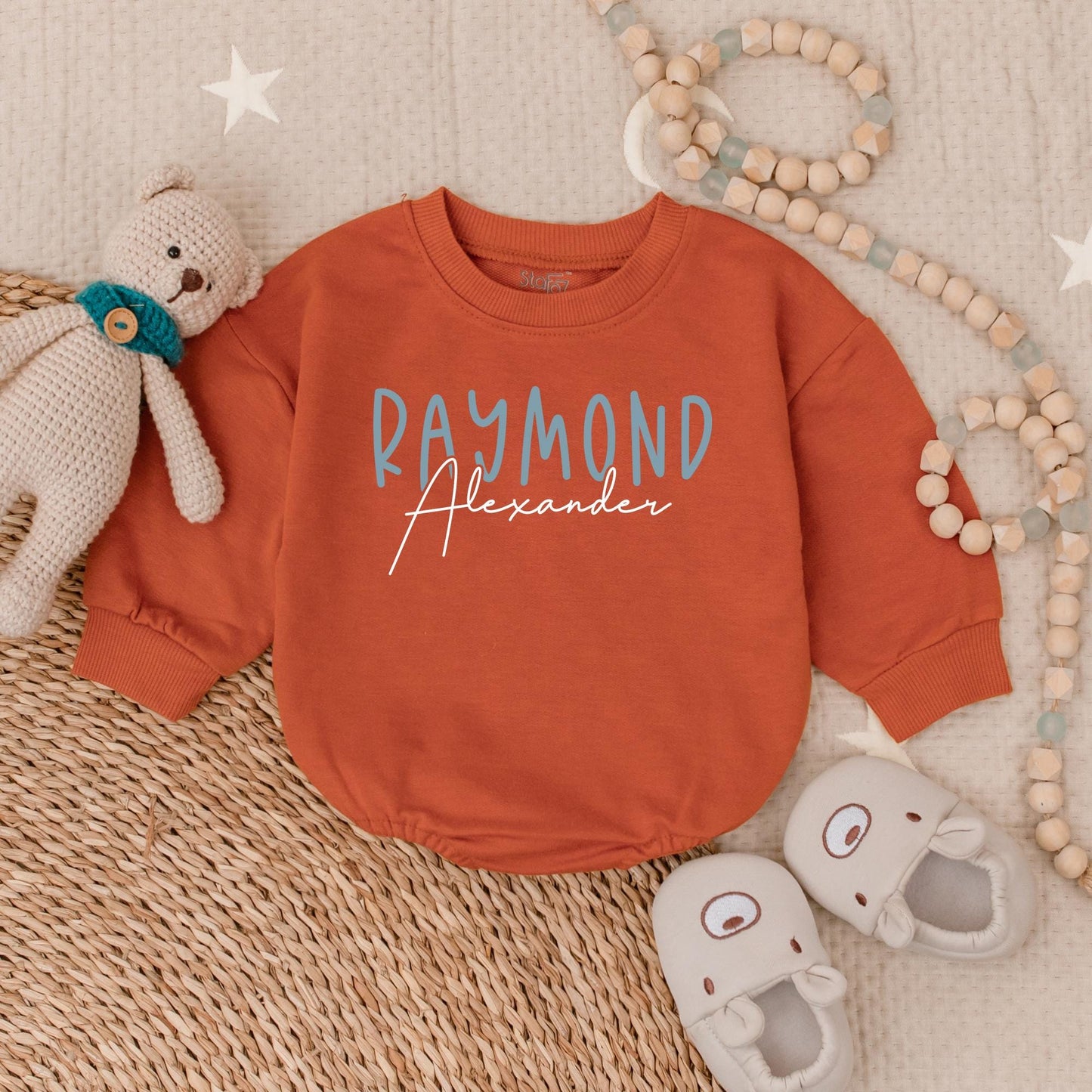Custom Name Baby Romper & Sweatshirt Set: Blue Bubble Romper, Personalized Baby Outfit Gift, Neutral Baby Shower Present
