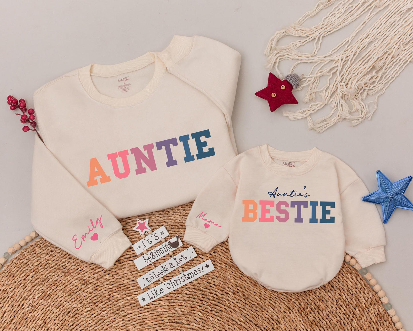 Auntie & Auntie's Bestie Matching Sweatshirts Playful Multicolored Family Love Gifts for Auntie