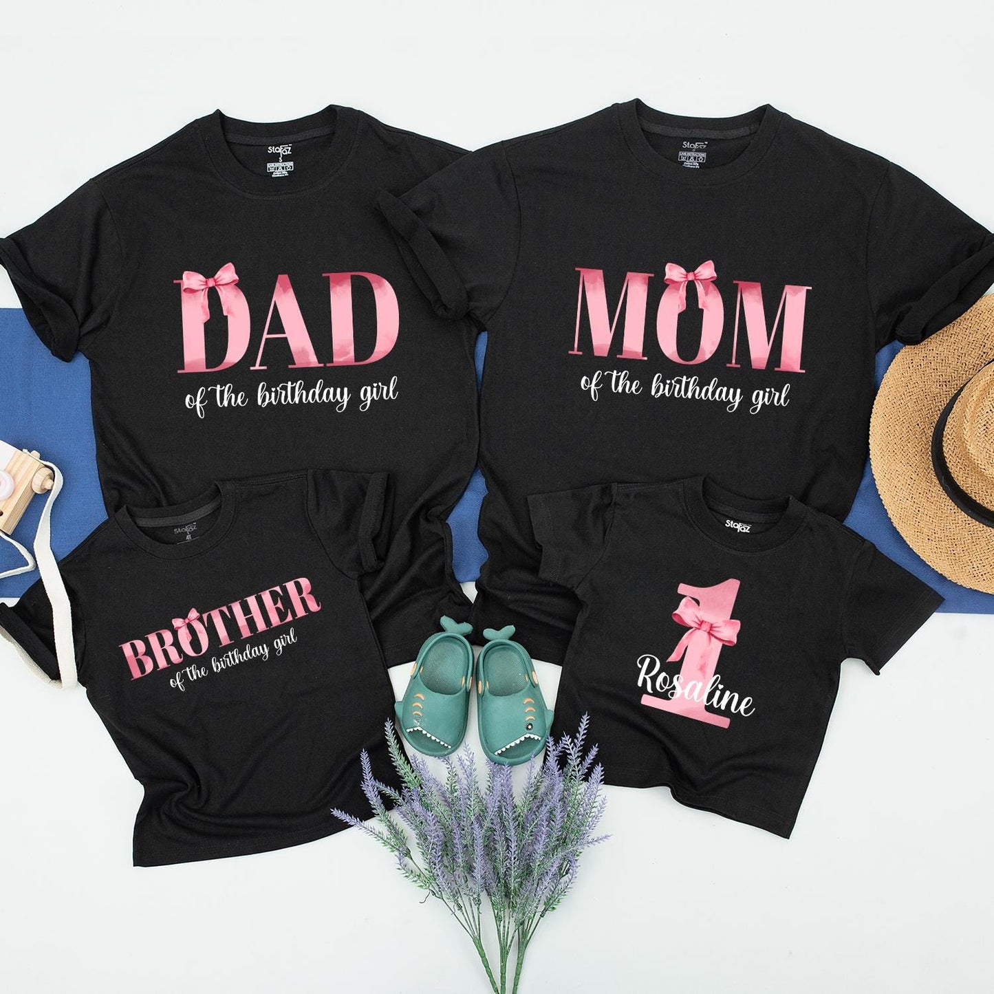 Matching Pink Bow 1st Birthday Outfit Mommy and Me Shirts Coquette Girls Custom Pink Bow First Birthday Party