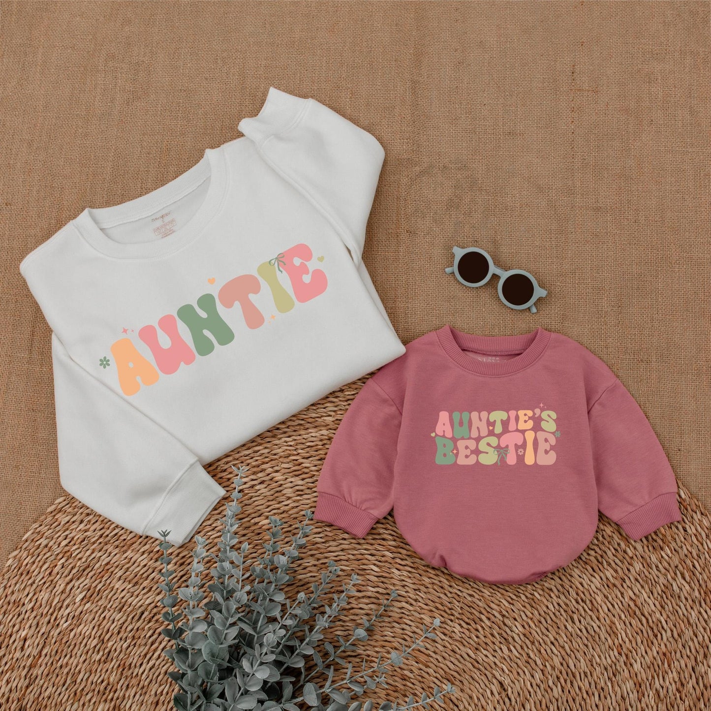 Auntie & Auntie's Bestie Sweatshirts Family Matching Aunt Niece Nephew Gift