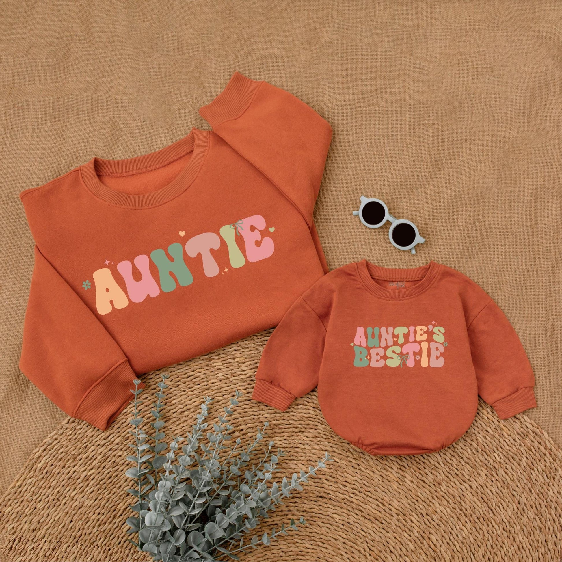 Auntie & Auntie's Bestie Sweatshirts Family Matching Aunt Niece Nephew Gift