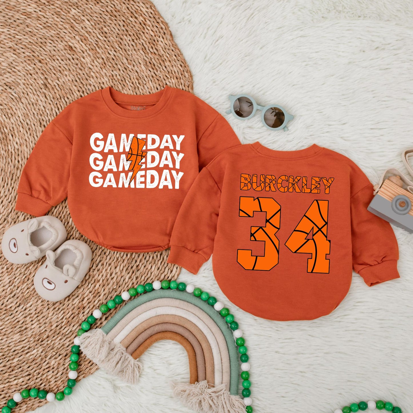 Game Day Basketball Baby Bubble Romper Outfit for Baby Boys and Infants Soft Cotton Bodysuit Shower Gift Sports Fan Apparel