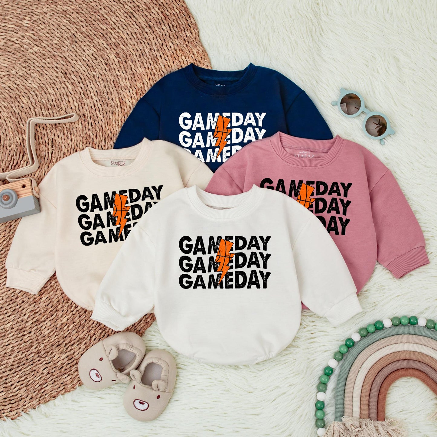 Game Day Basketball Baby Bubble Romper Outfit for Baby Boys and Infants Soft Cotton Bodysuit Shower Gift Sports Fan Apparel