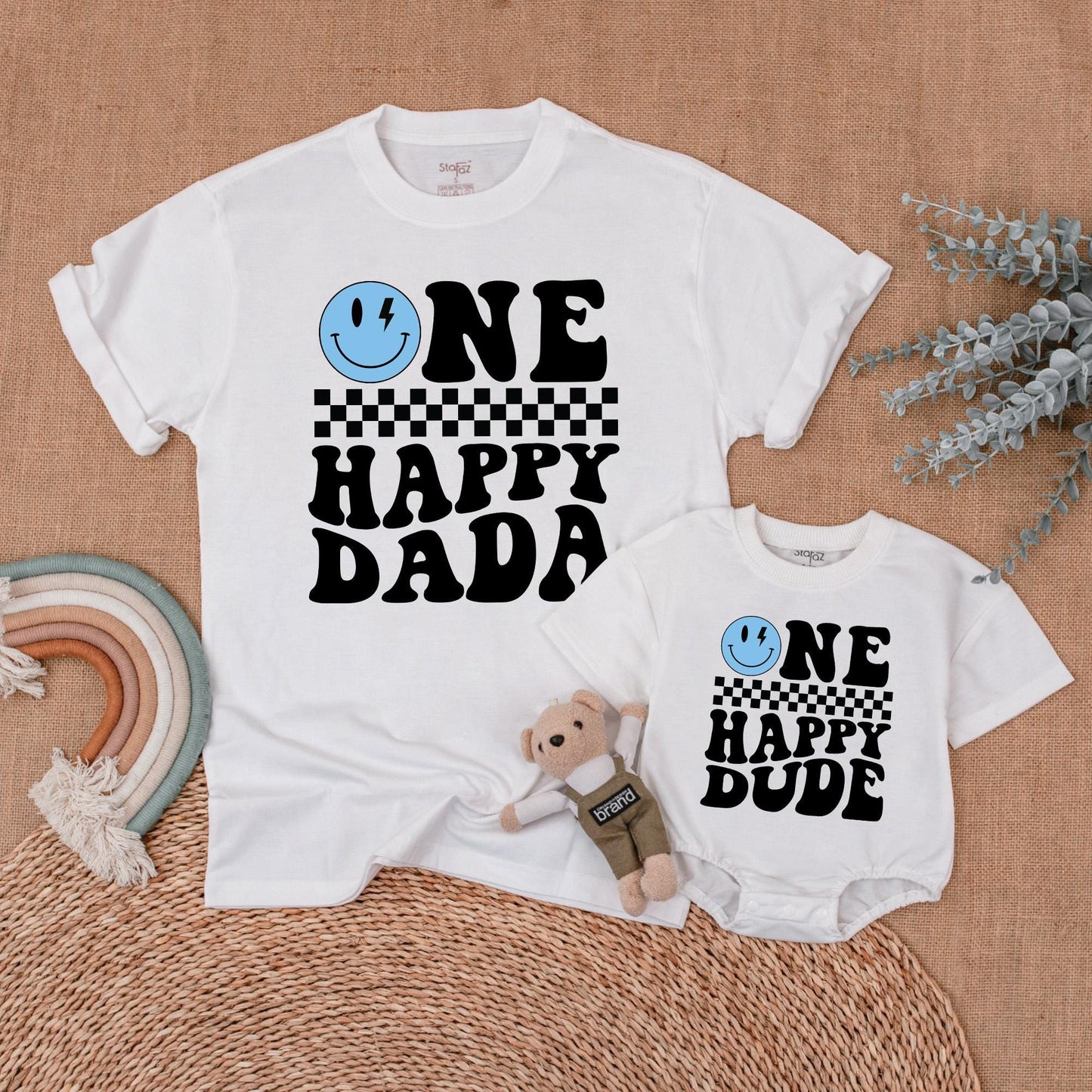 Matching One Happy Dude Birthday Shirt, Retro Smiley Face Boy Outfit, Family Matching Birthday Shirts, Cool Dude Cotton, 1st Birthday Party