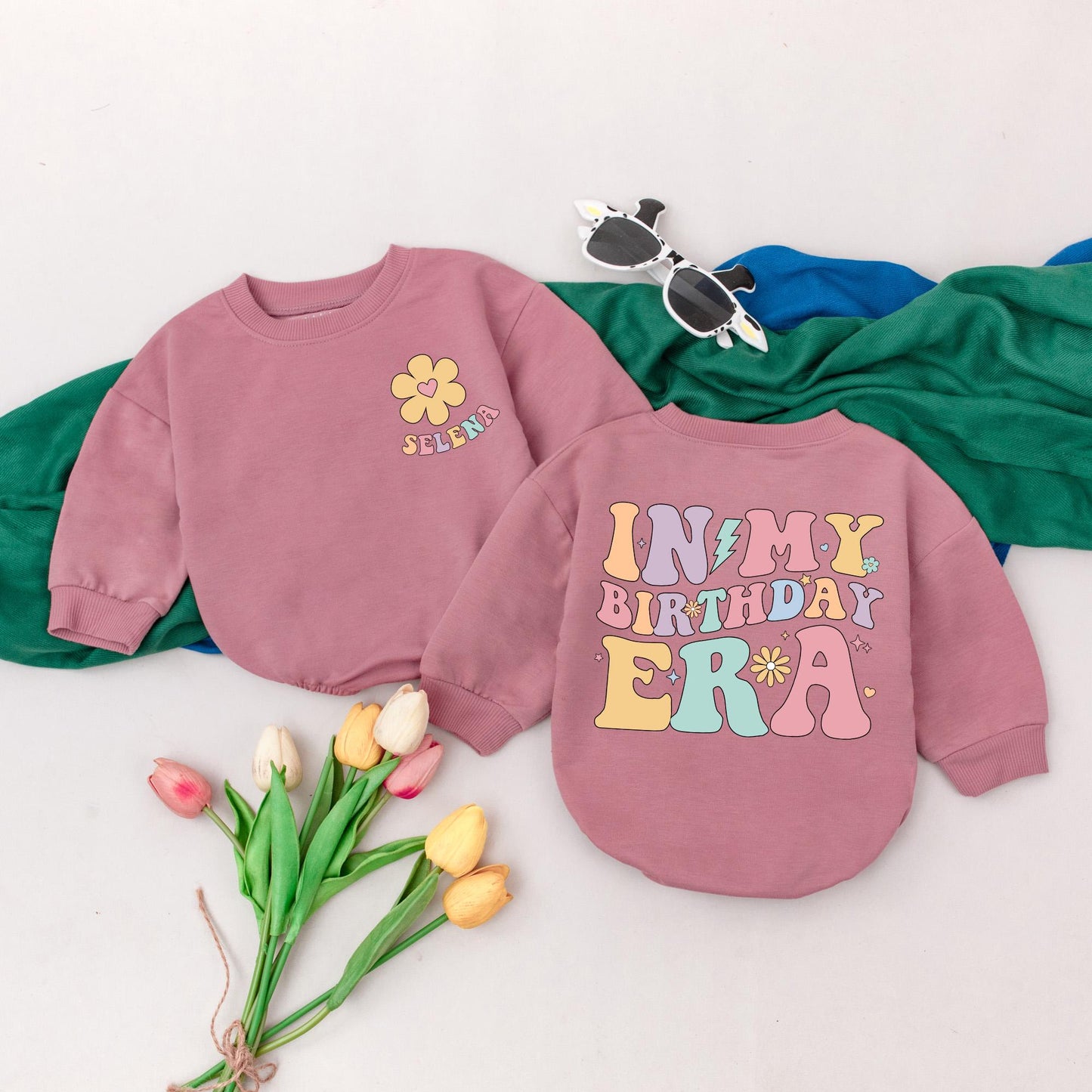 In My Birthday Era Romper Lavender Peach Mint Pastel Retro Flower Stars Baby Girl 1st Birthday Outfit Gift