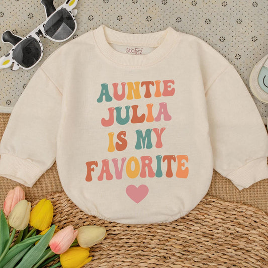 Auntie Julia Is My Favorite Baby Romper, Cute Infant Bodysuit Gift for Niece/Nephew, Funny Baby Clothes, Pregnancy Announcement