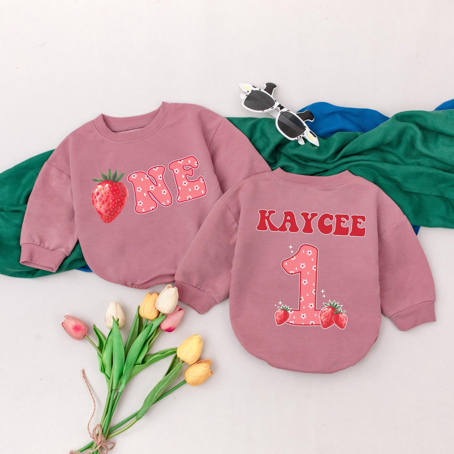 Personalized Strawberry 1st Birthday Romper for Baby Girl, Berry Sweet First Birthday Outfit, Custom Name Bubble Romper, Baby Shower Gift