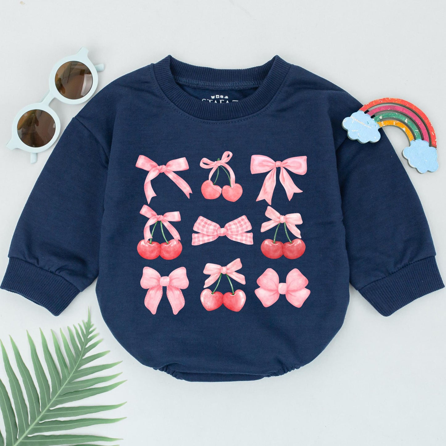 Sweet Cherry Bow Romper Baby Girl Bodysuit with Pink Gingham Details Adorable Newborn Outfit First Birthday Gift Soft Cotton Baby Shower Present 137