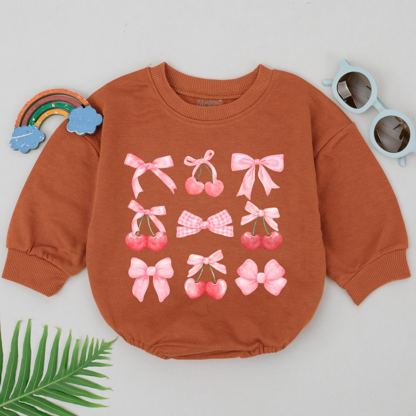 Sweet Cherry Bow Romper Baby Girl Bodysuit with Pink Gingham Details Adorable Newborn Outfit First Birthday Gift Soft Cotton Baby Shower Present 137