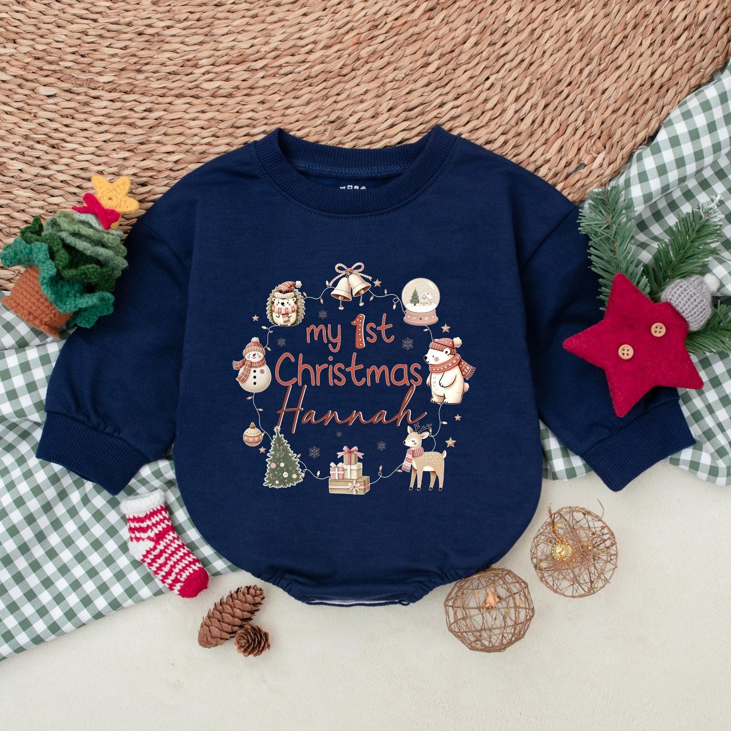 Custom My First Christmas Baby Romper Outfit - Merry Xmas Baby Bodysuit - 1st Christmas Gift for Baby Girl or Boy - Xmas Clothes