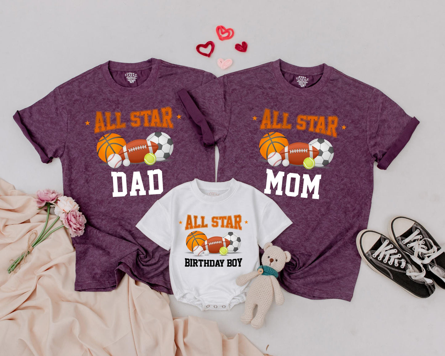 All Star First Birthday Family Shirts Dad Mom Birthday Boy Matching Football Theme