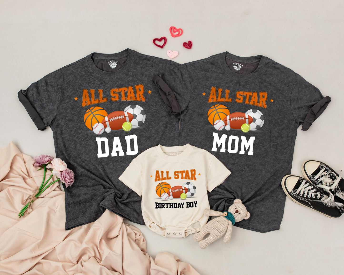 All Star First Birthday Family Shirts Dad Mom Birthday Boy Matching Football Theme