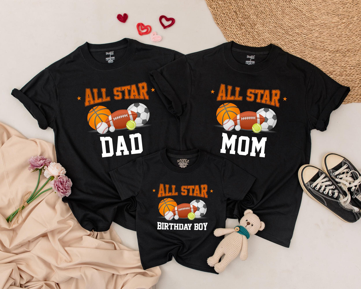 All Star First Birthday Family Shirts Dad Mom Birthday Boy Matching Football Theme