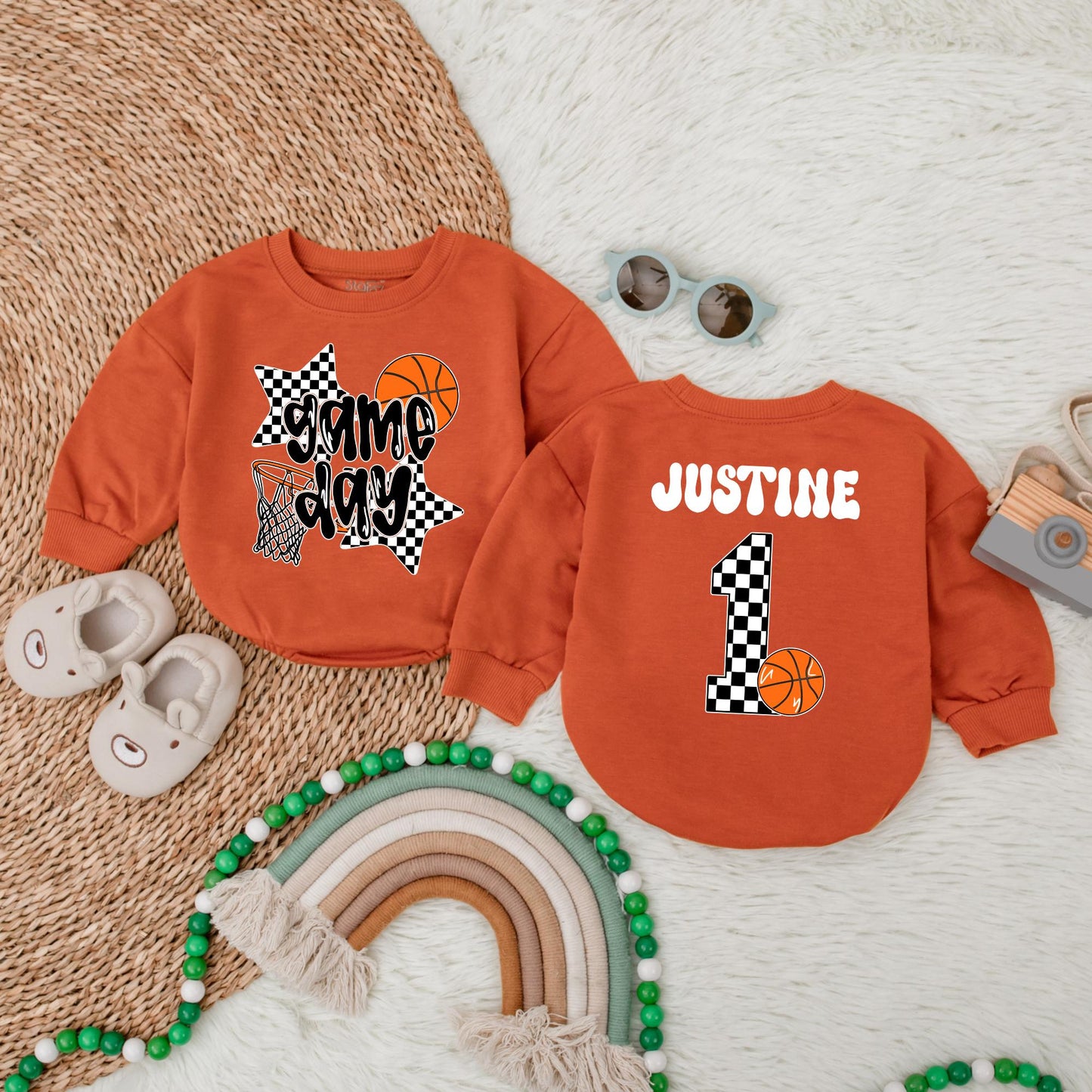 Personalized Basketball Game Day Bubble Romper for Boys & Girls Custom Gameday Birthday Outfit Baby Infant Toddler Sports Celebration