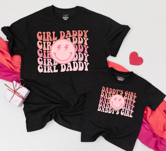 Girl Daddy & Daddy's Girl Retro Matching Shirts Pink Coral Gradient Smiley Face Father Daughter Outfits Daughter Gifts New Dad Outfits