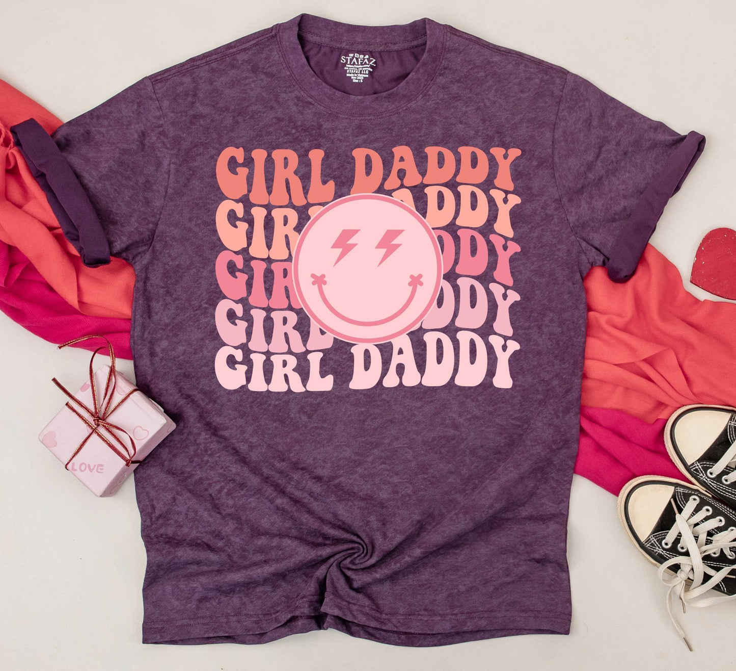 Girl Daddy & Daddy's Girl Retro Matching Shirts Pink Coral Gradient Smiley Face Father Daughter Outfits Daughter Gifts New Dad Outfits