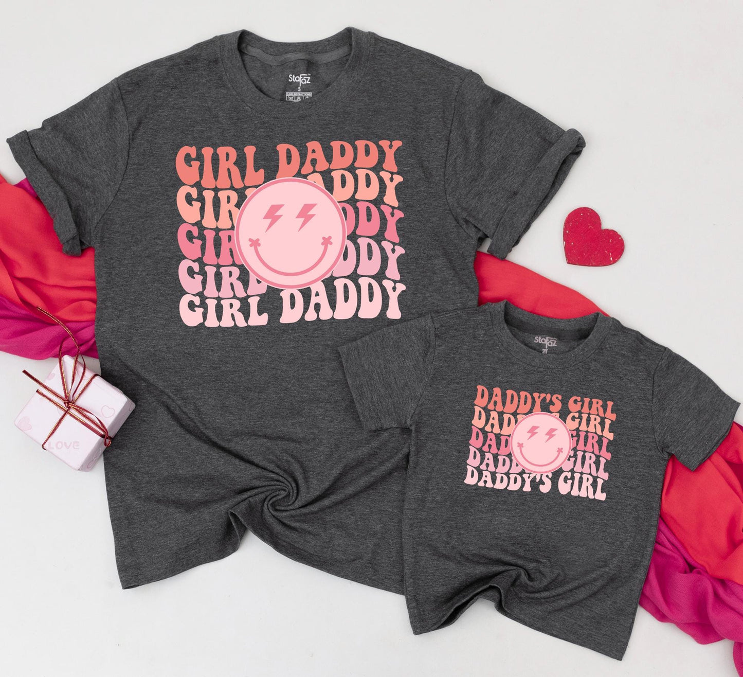 Girl Daddy & Daddy's Girl Retro Matching Shirts Pink Coral Gradient Smiley Face Father Daughter Outfits Daughter Gifts New Dad Outfits