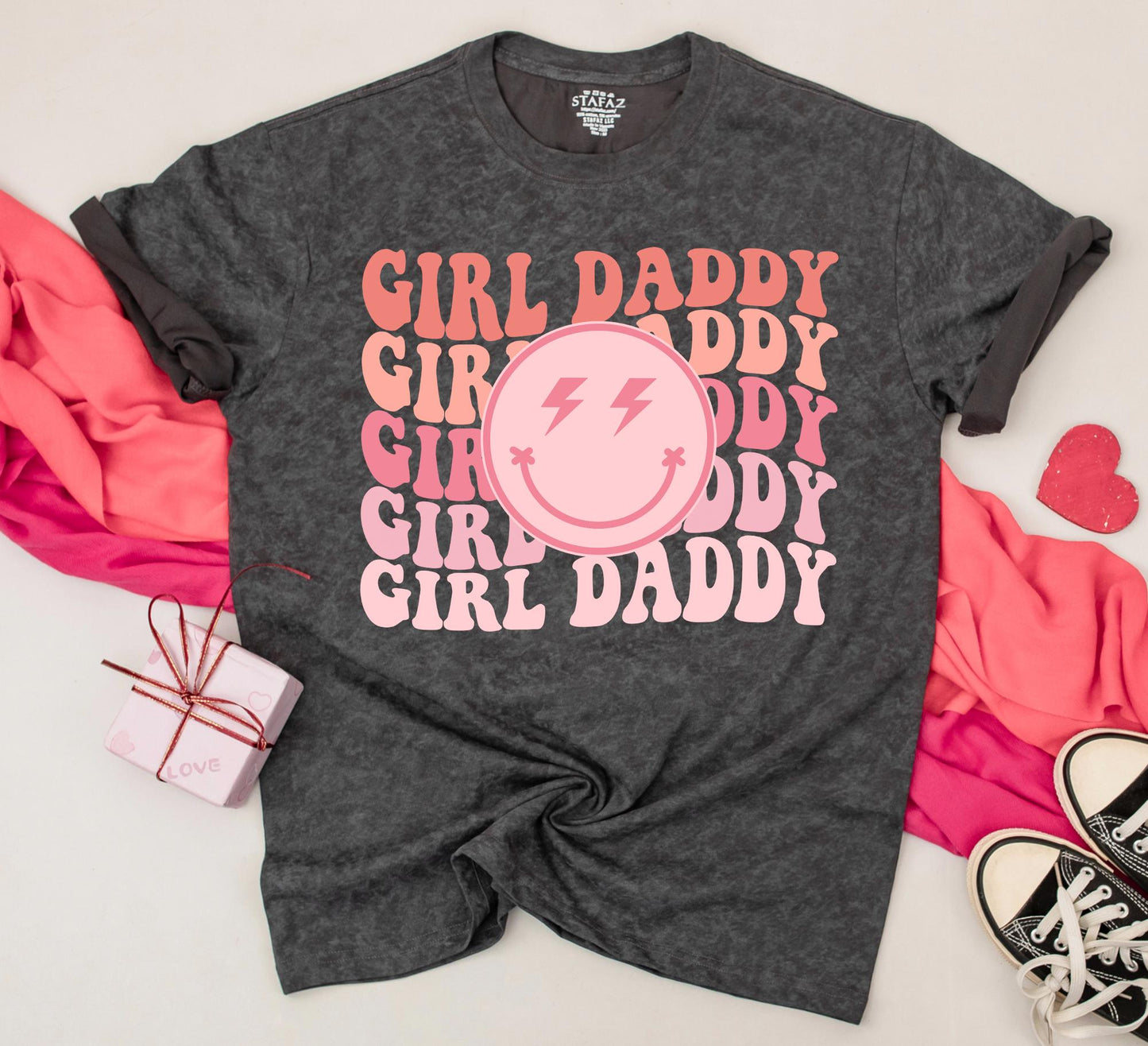 Girl Daddy & Daddy's Girl Retro Matching Shirts Pink Coral Gradient Smiley Face Father Daughter Outfits Daughter Gifts New Dad Outfits