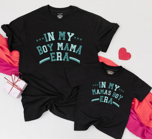 In My Boy Mama Era Mama's Boy Era Matching Retro Tees Teal Blue Green Vintage Style Family Outfit Mother Son Duo Gift
