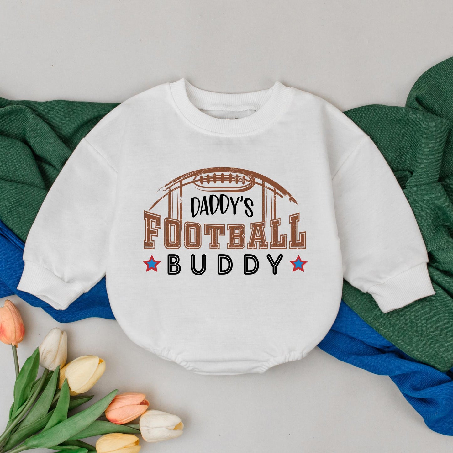 Daddy's Football Buddy Baby Romper Vintage Game Day Outfit Sporty Football Season Bodysuit Retro Brown Fall Infant Boy Girl Clothes 1 Year Old Gift