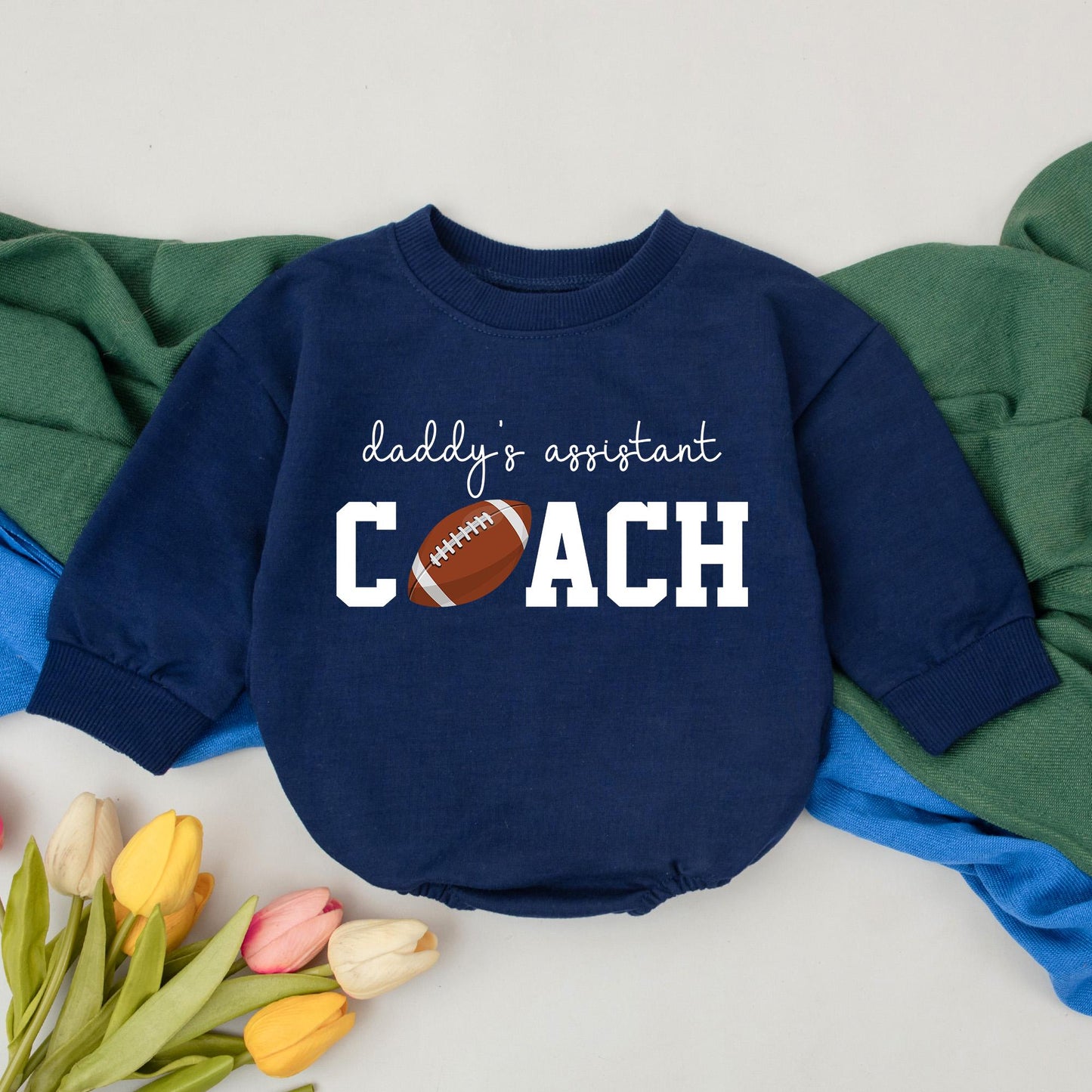 Daddy's Assistant Coach Football Romper Retro Game Day Outfit for Baby Boys Cute Fall Football Season Bodysuit First Year Toddler Fan Apparel