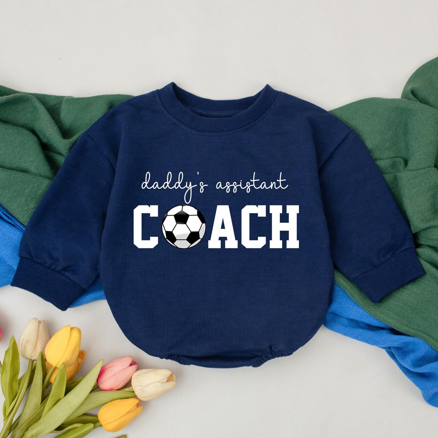 Daddy's Assistant Coach Soccer Romper Retro Gameday Bubble Outfit for Baby Boys First Soccer Season Gifts