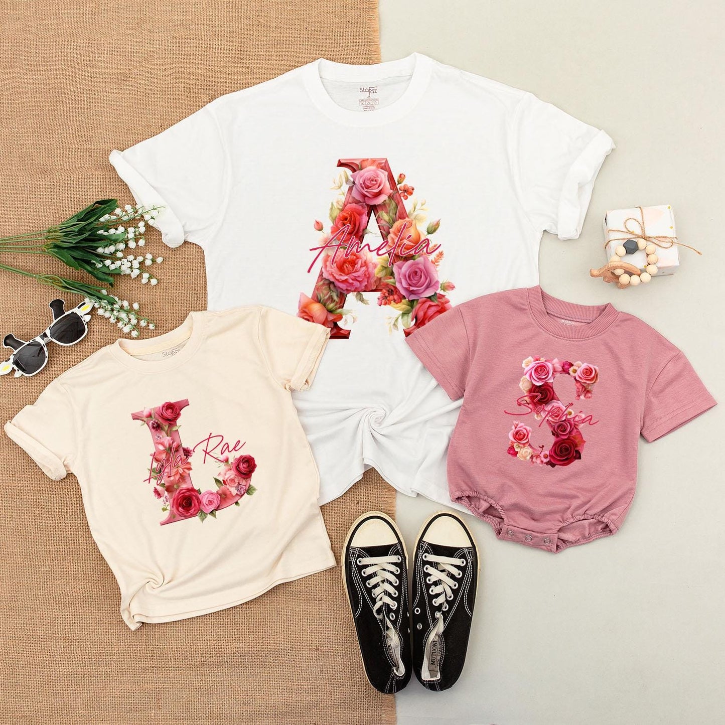 Custom Alphabet Valentine Family Matching T-Shirts Baby Rompers Couples Outfits Kids Adults Tees Valentine's Day Gifts