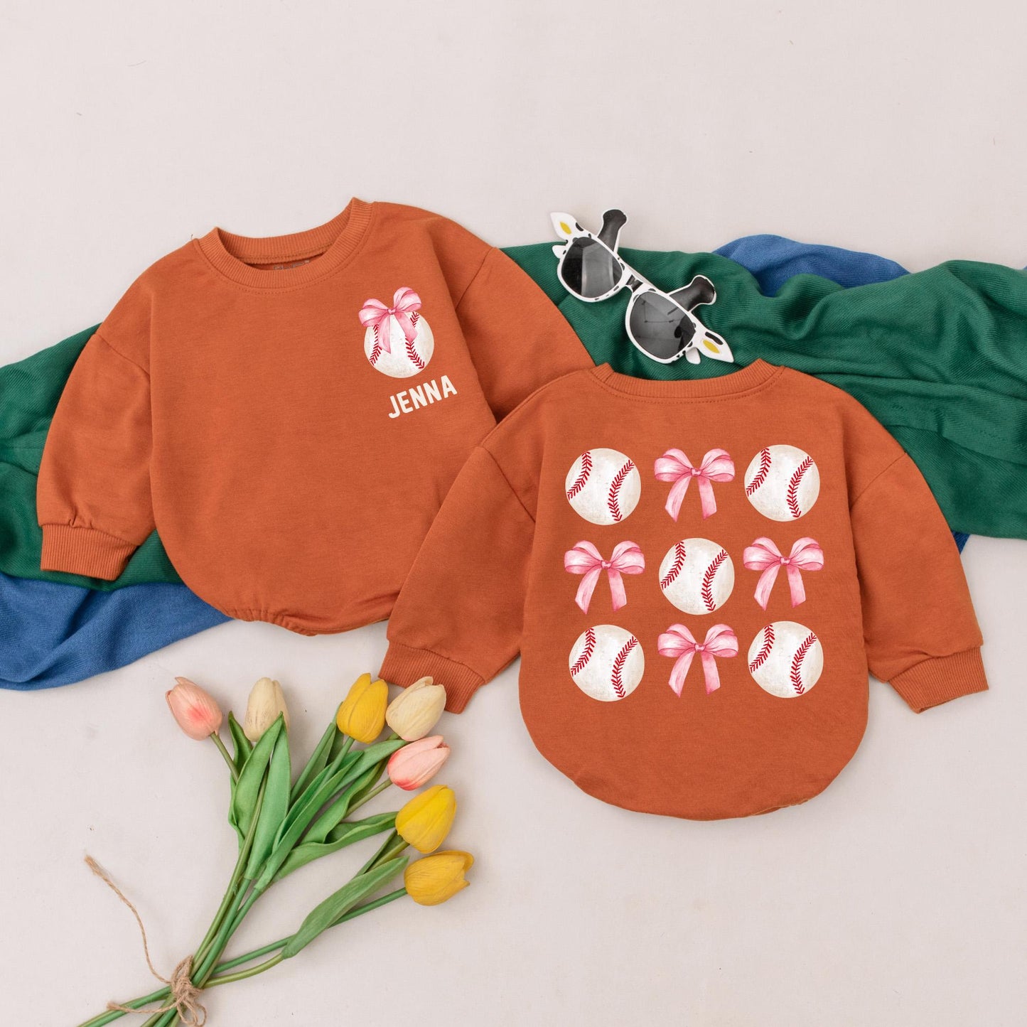 Personalized Baseball Romper Retro Game Day Natural Bubble Baby Girl Outfit Custom Name Gameday Season Kid Gift Vintage Style First Birthday Outfit 135
