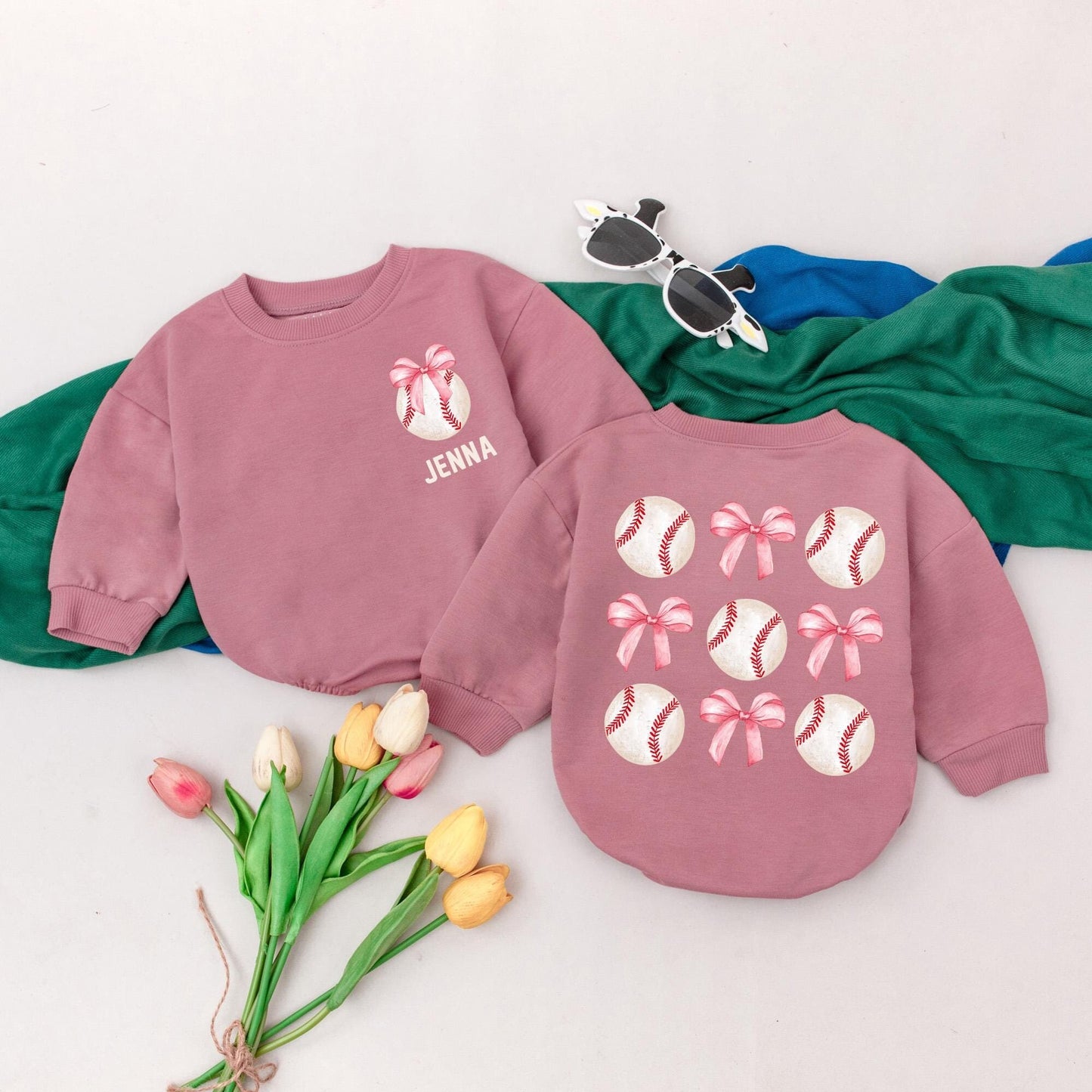 Personalized Baseball Romper Retro Game Day Natural Bubble Baby Girl Outfit Custom Name Gameday Season Kid Gift Vintage Style First Birthday Outfit 135