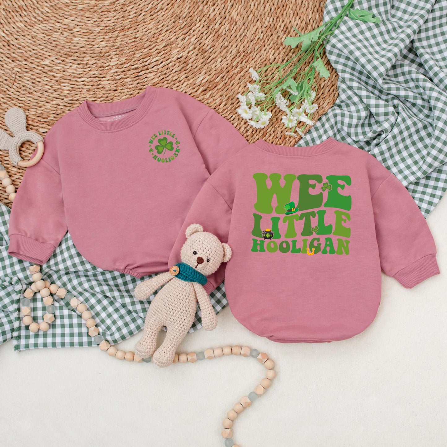Wee Little Hooligan Baby Romper Green Clover Bodysuit St Patricks Day Outfit First St Patricks Day Gift