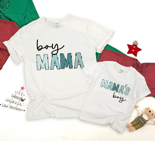 Boy Mama & Mama's Boy Matching Shirts Cute Mom and Son Outfits Baby Shower Gift Cotton Comfortable Modern Playful Mommy and Me Tees