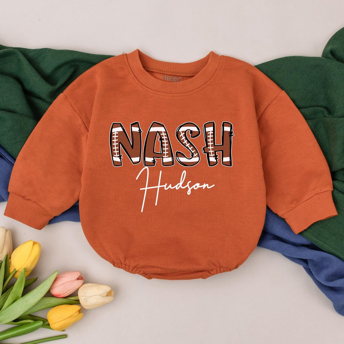 Personalized Football Baby Romper: Retro Game Day Outfit for Baby Boy - Custom Name Gameday Gifts Newborn & 1st Birthday