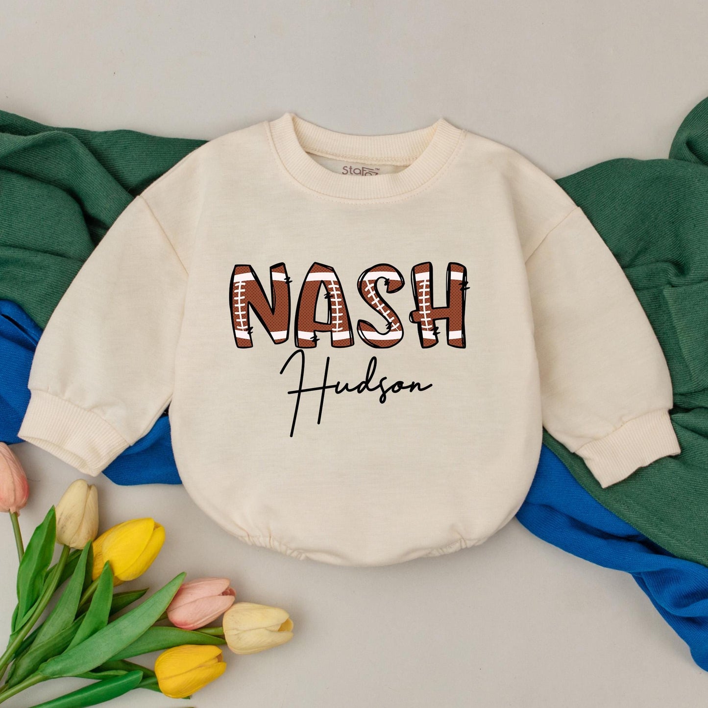 Personalized Football Baby Romper: Retro Game Day Outfit for Baby Boy - Custom Name Gameday Gifts Newborn & 1st Birthday