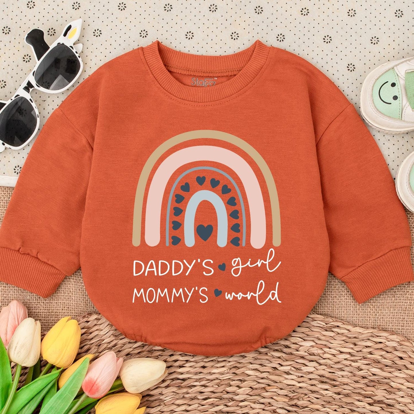 Daddy's Girl Mommy's World Baby Romper Cute Pastel Rainbow Hearts Infant Bodysuit Newborn Gift Shower Present