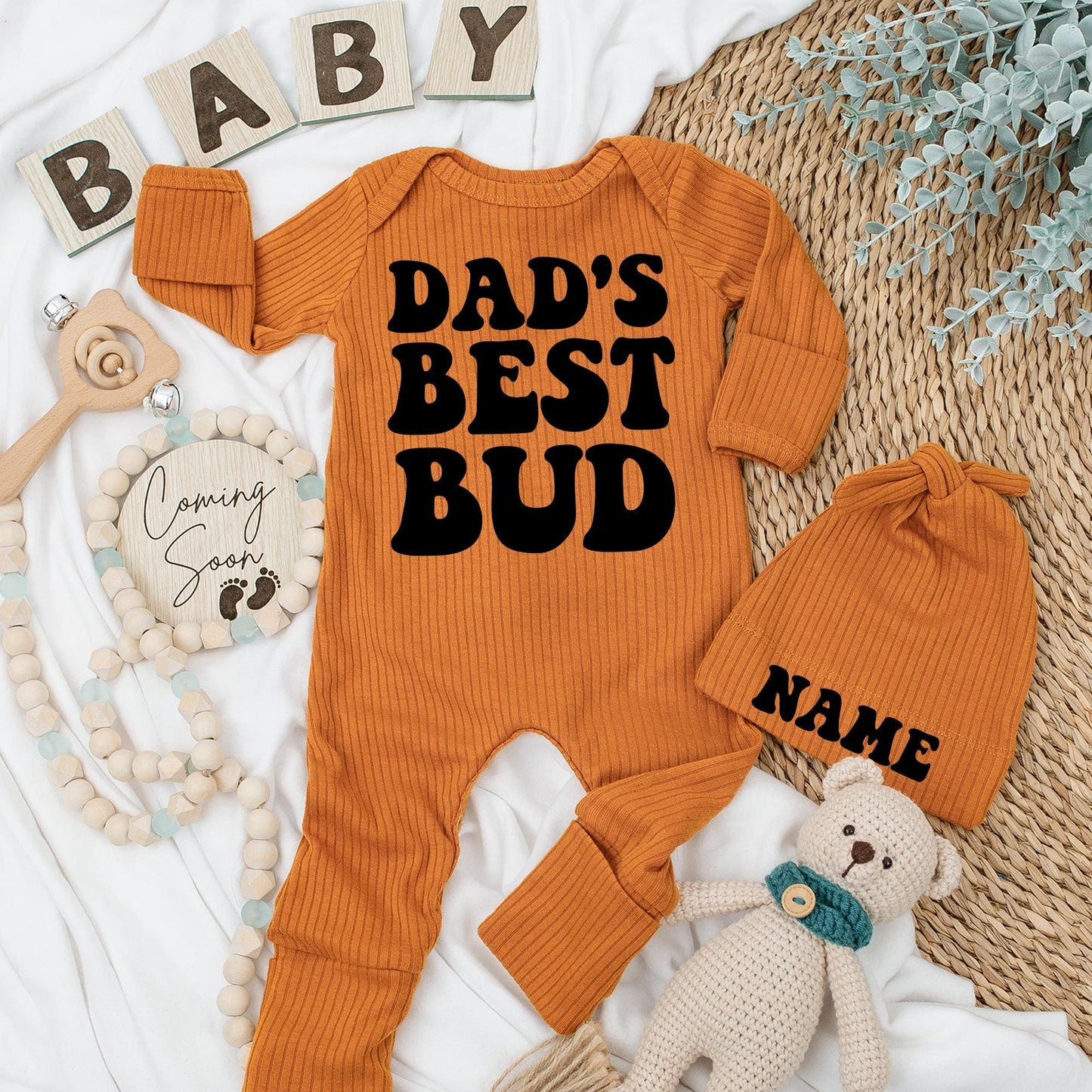 Dad's Best Bud Newborn Bodysuit Set Cute Baby Boy Announcement Gift Retro Baby Shower Outfit Soft Comfortable Cotton Adorable Infant Clothes