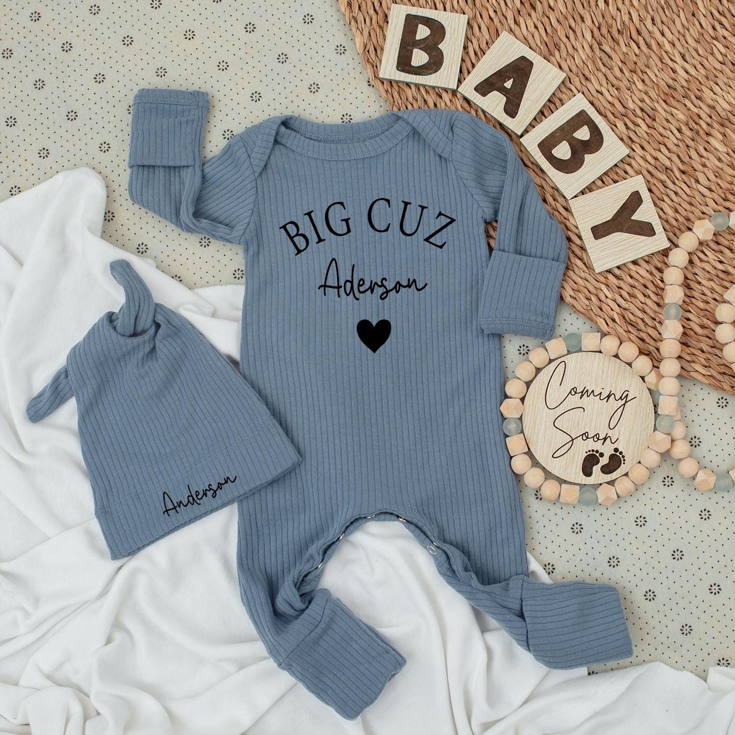 Big Cousin Baby Bodysuit Set, New to the Crew Outfit, Long Sleeve Newborn Romper, Cute Cousin Clothes, Baby Shower Gift, Family Matching Apparel (137 chars)