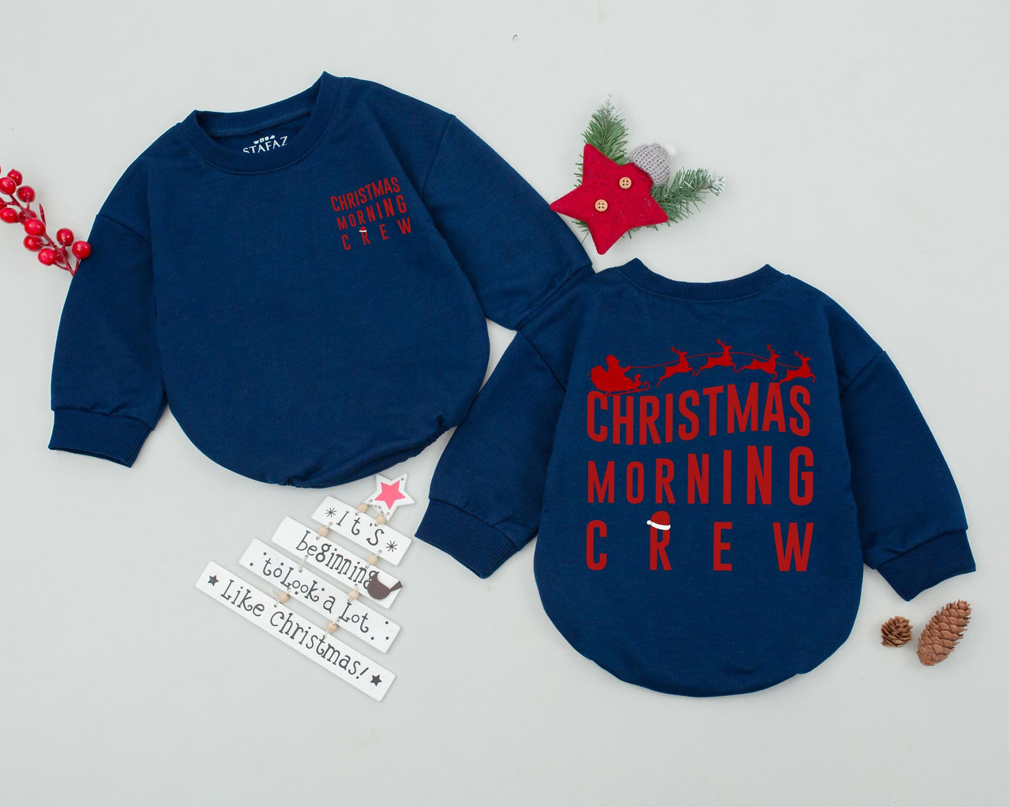 Christmas Morning Crew Matching Family Sweatshirts, Red Vintage Santa Sleigh Design, Mama, Mini & Me, Festive Holiday Outfit, Merry Christmas Sweatshirt