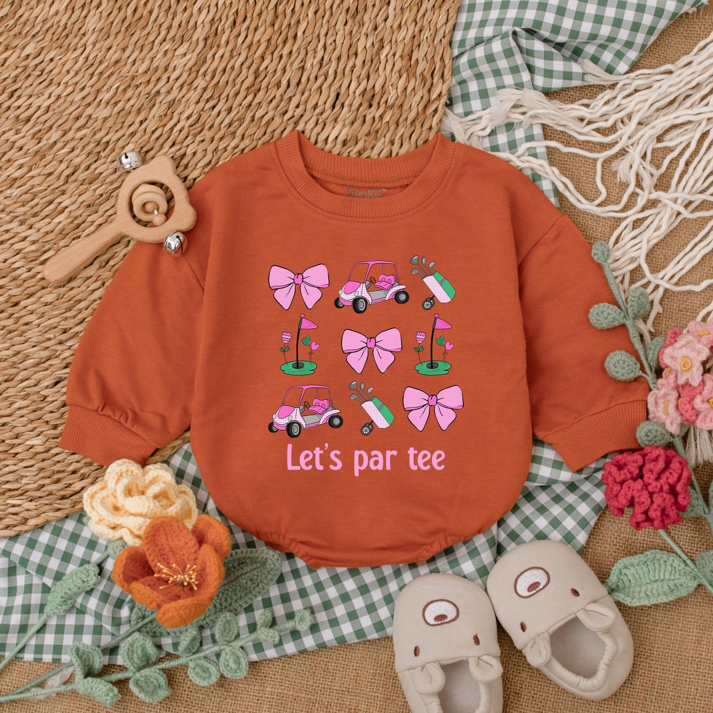 Pink Let's Par Tee Baby Romper Cute Golfing Bodysuit Daddy's Buddy Newborn Bubble Outfit