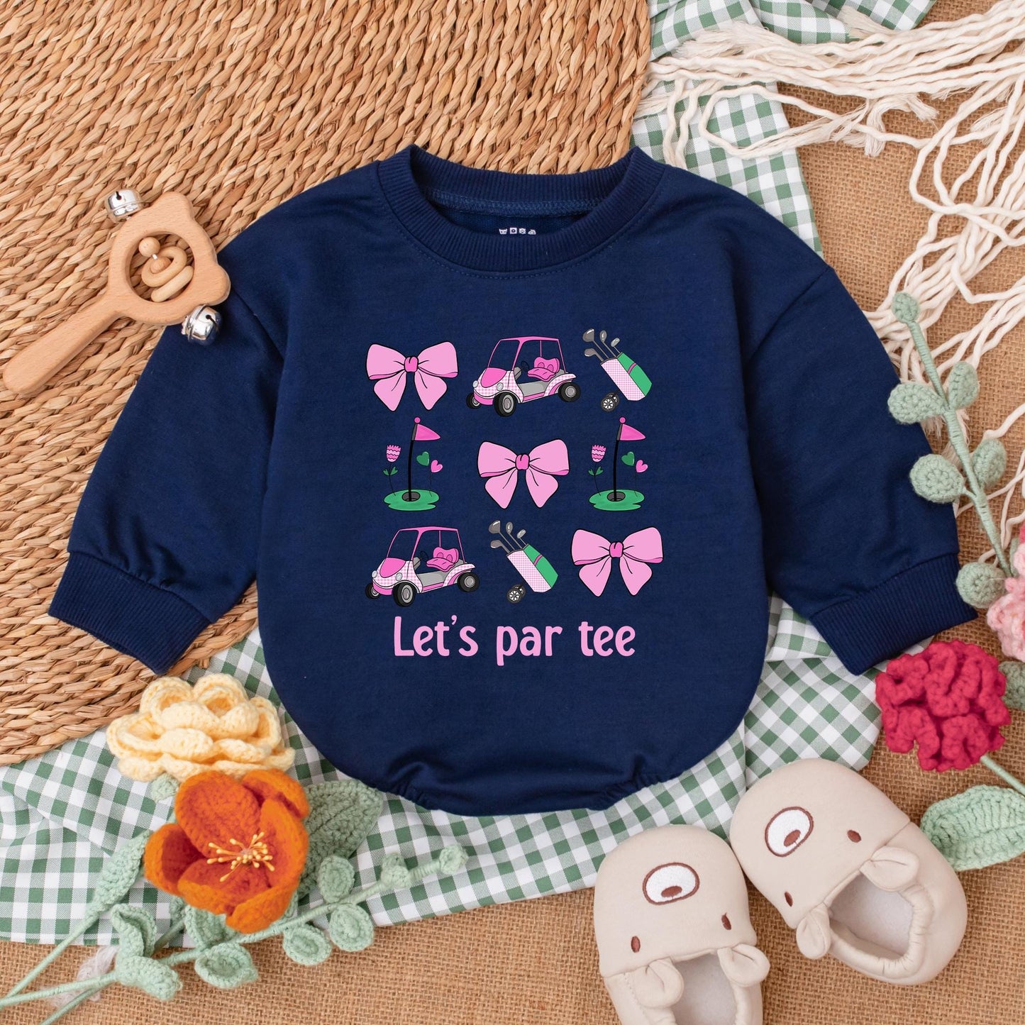 Pink Let's Par Tee Baby Romper Cute Golfing Bodysuit Daddy's Buddy Newborn Bubble Outfit