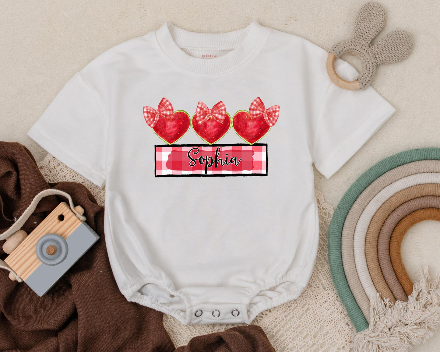 Personalized Watermelon Romper Custom Name Baby Summer Outfit Infant Bodysuit Boys Girls Watermelon Birthday Clothes