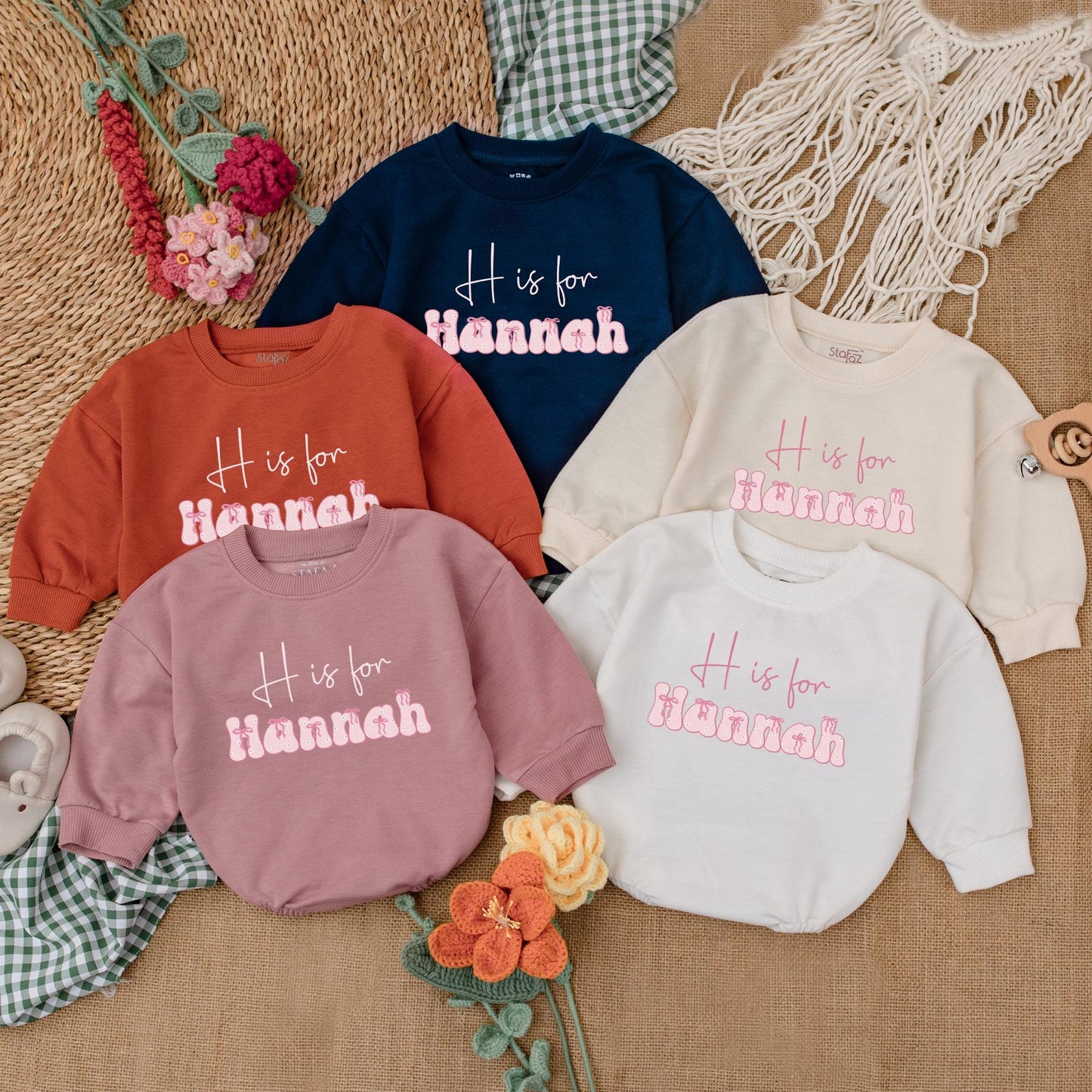 Personalized Pink Bow Baby Girl Romper Custom Name Outfit with Adorable Bow Newborn Clothes Cute Girly Design