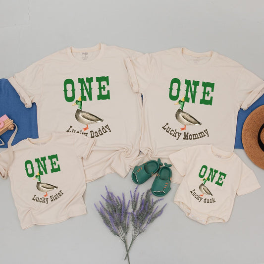 ONE Lucky Duck Matching Family Birthday Shirts for Baby Boy 1st Birthday Party Celebration Comfortable Cotton Gifts